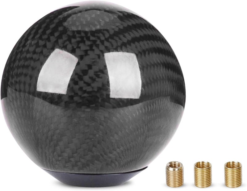 ANDO RACING Carbon Fiber Shift Knob Gear,Universal Carbon Fiber Style Round Ball Shift Knob with 3 Adapter,Fit for Manual Car (Black) - Image 1